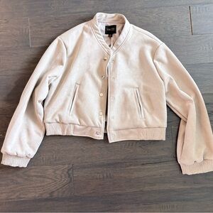 Faux Suede Tan Cropped Bomber Jacket